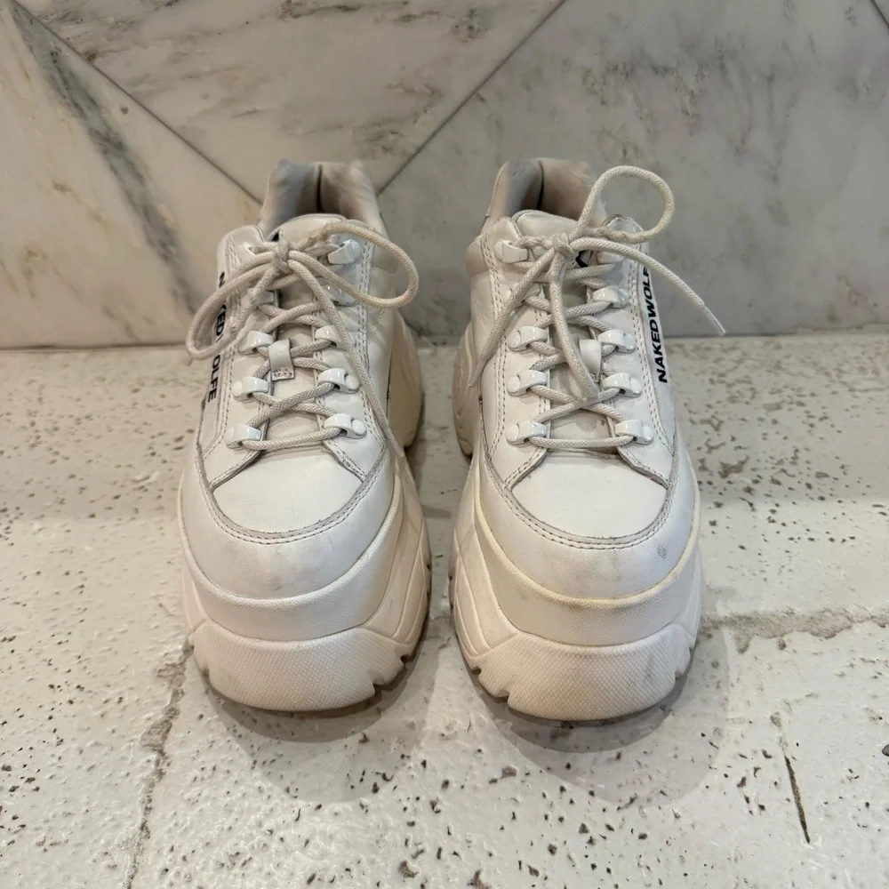 Naked Wolfe sporty white leather platform sneakers